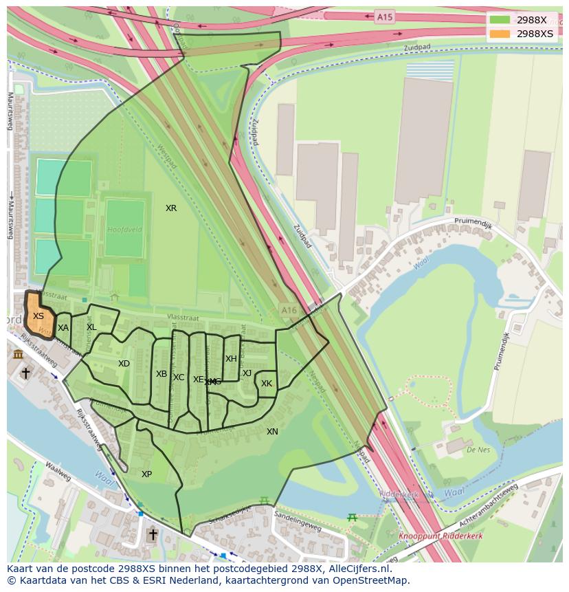 Afbeelding van het postcodegebied 2988 XS op de kaart.