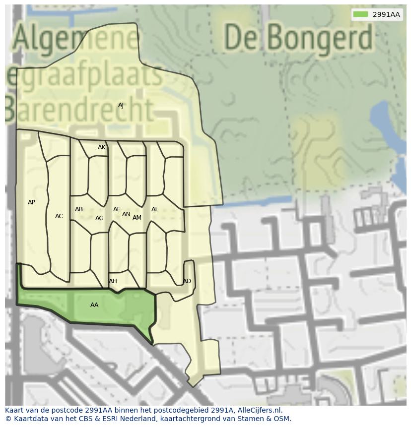 Afbeelding van het postcodegebied 2991 AA op de kaart.