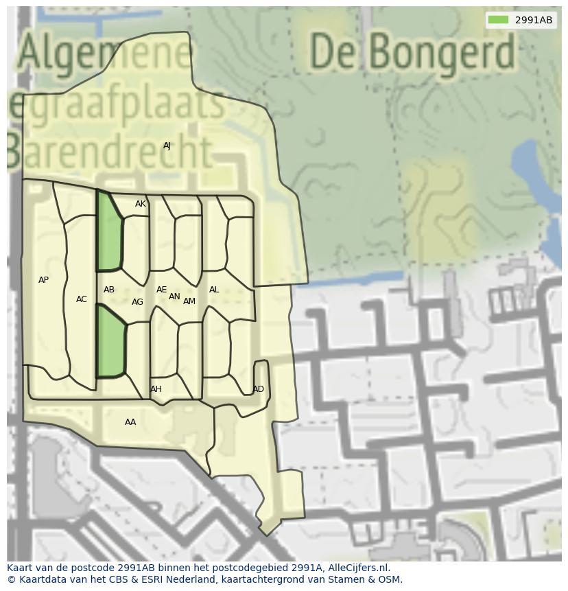 Afbeelding van het postcodegebied 2991 AB op de kaart.