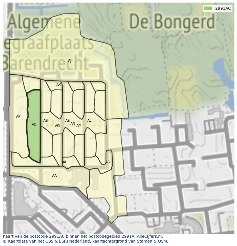 Afbeelding van het postcodegebied 2991 AC op de kaart.