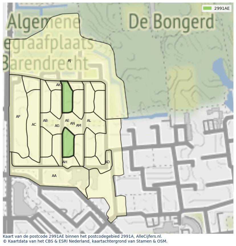 Afbeelding van het postcodegebied 2991 AE op de kaart.
