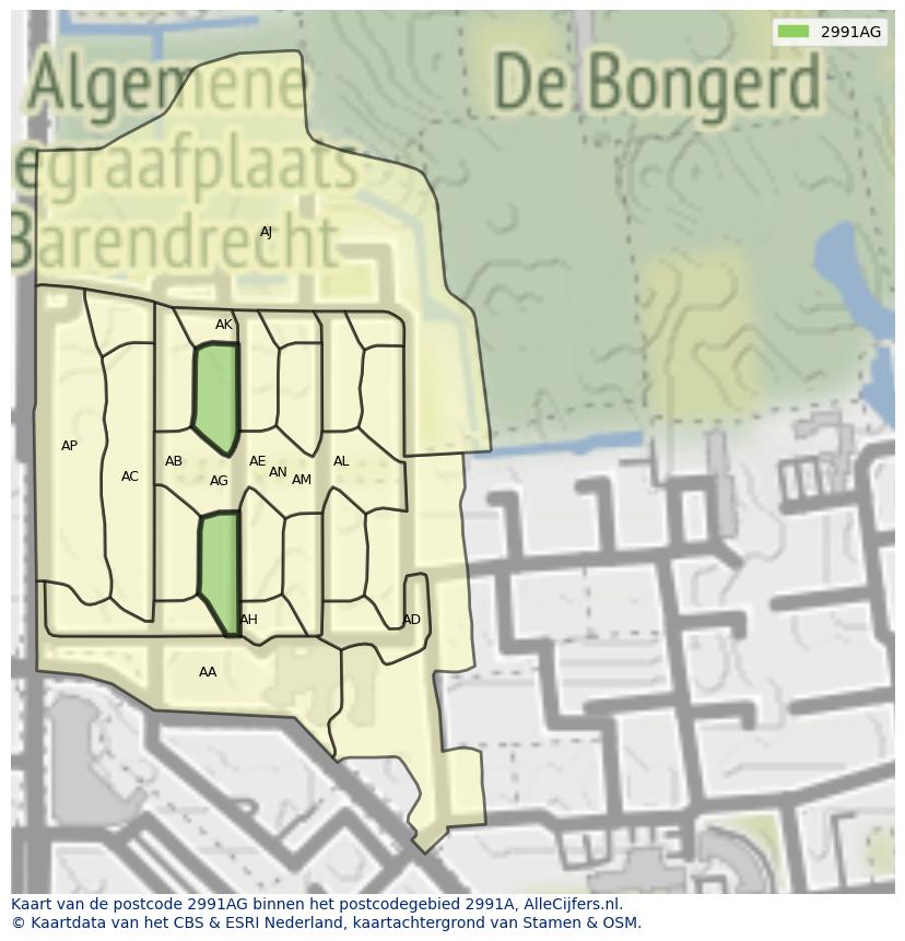 Afbeelding van het postcodegebied 2991 AG op de kaart.