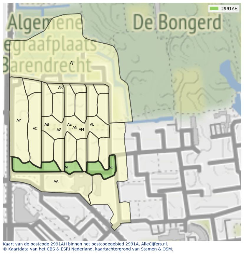 Afbeelding van het postcodegebied 2991 AH op de kaart.