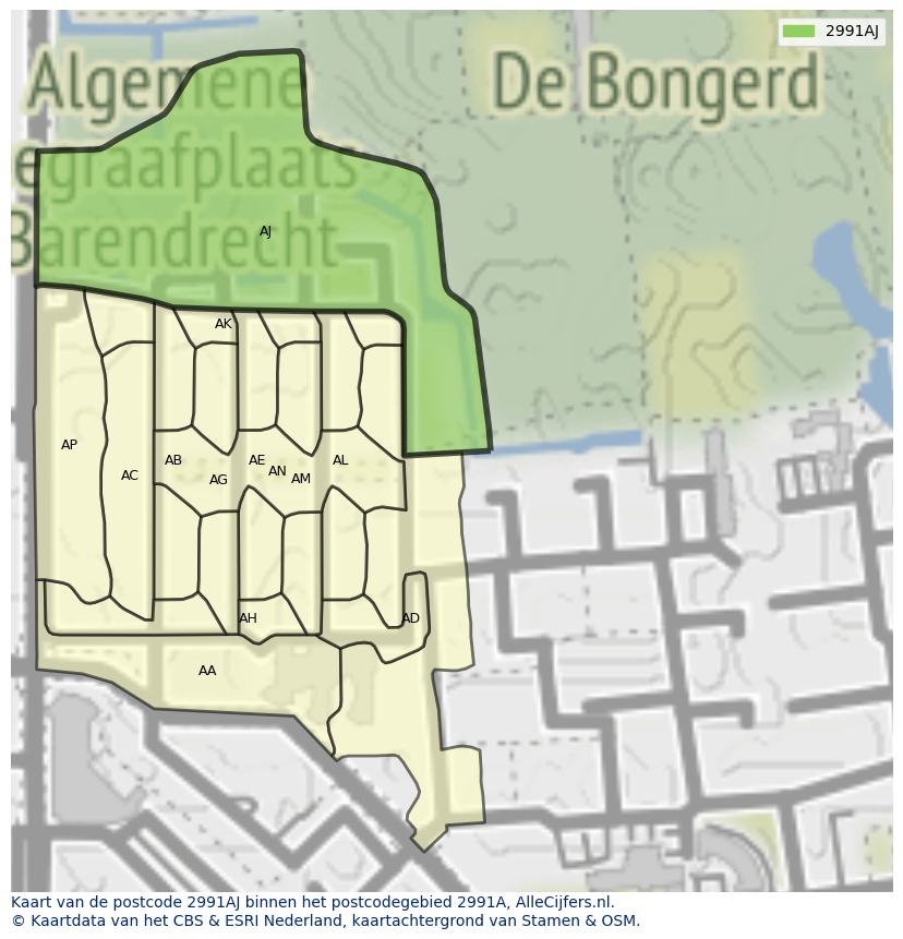 Afbeelding van het postcodegebied 2991 AJ op de kaart.