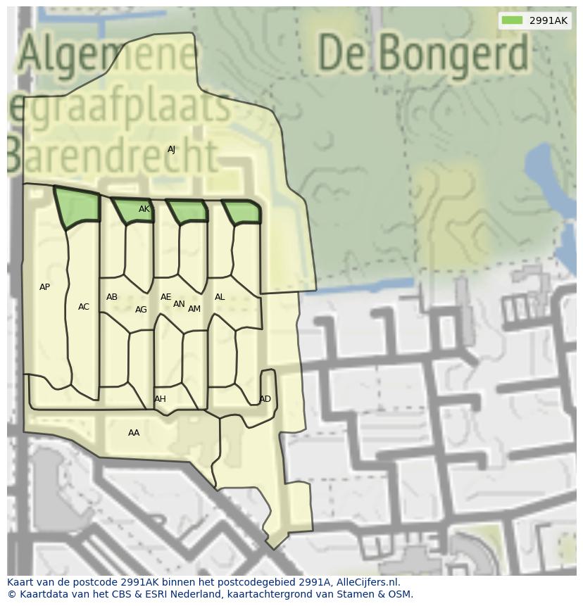 Afbeelding van het postcodegebied 2991 AK op de kaart.