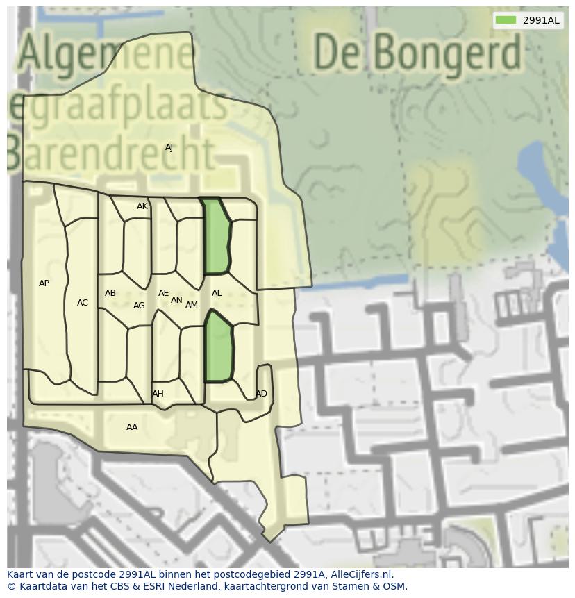Afbeelding van het postcodegebied 2991 AL op de kaart.