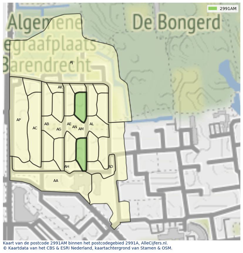 Afbeelding van het postcodegebied 2991 AM op de kaart.