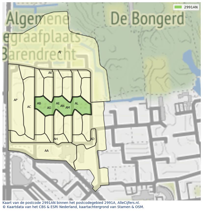 Afbeelding van het postcodegebied 2991 AN op de kaart.