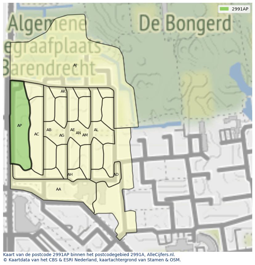 Afbeelding van het postcodegebied 2991 AP op de kaart.