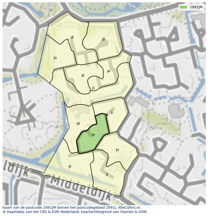 Afbeelding van het postcodegebied 2991 JM op de kaart.