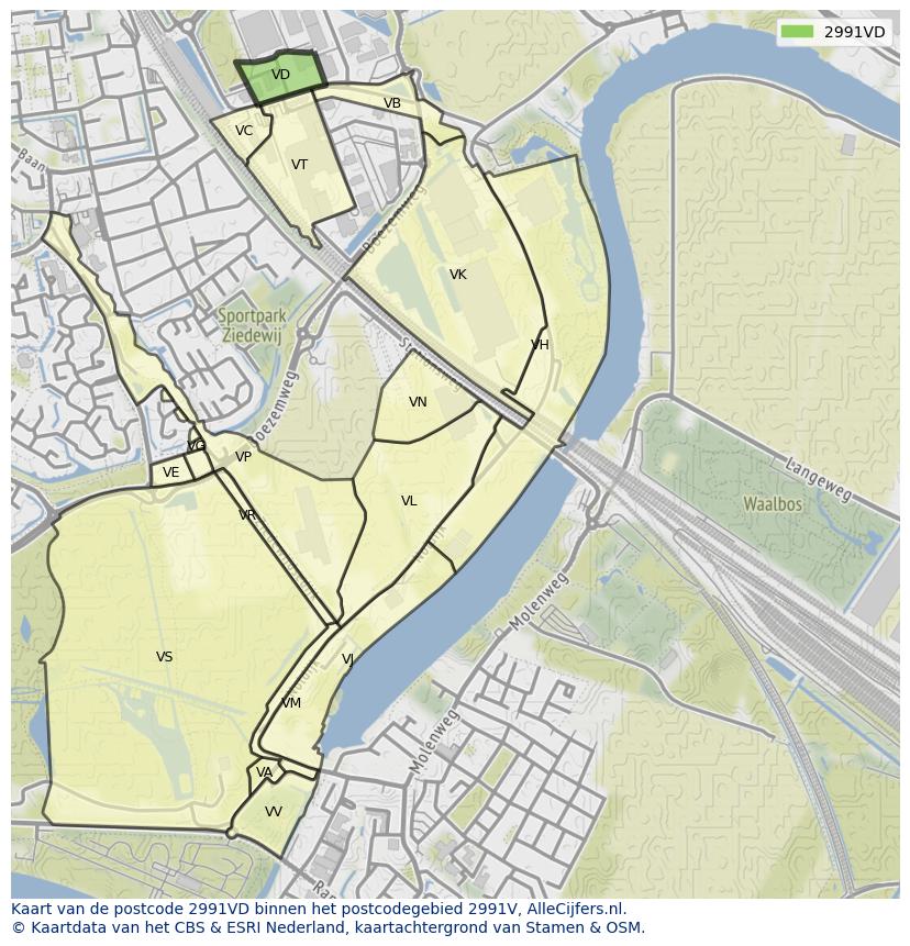 Afbeelding van het postcodegebied 2991 VD op de kaart.
