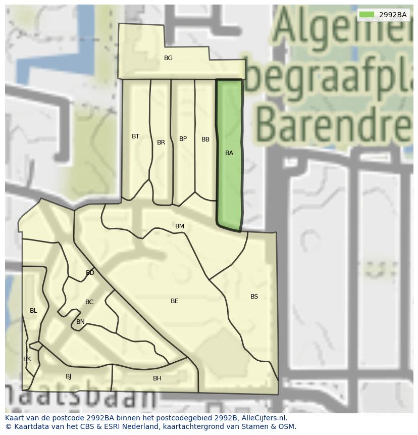 Afbeelding van het postcodegebied 2992 BA op de kaart.