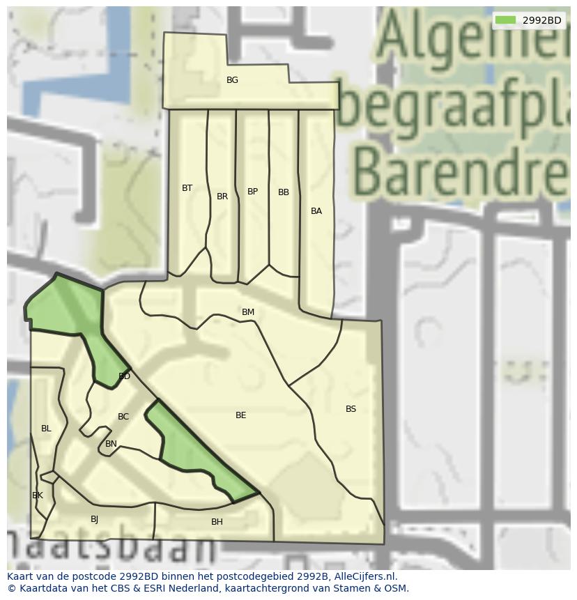 Afbeelding van het postcodegebied 2992 BD op de kaart.