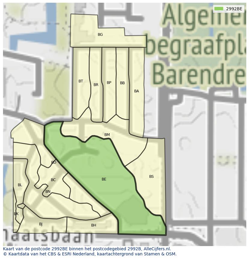 Afbeelding van het postcodegebied 2992 BE op de kaart.