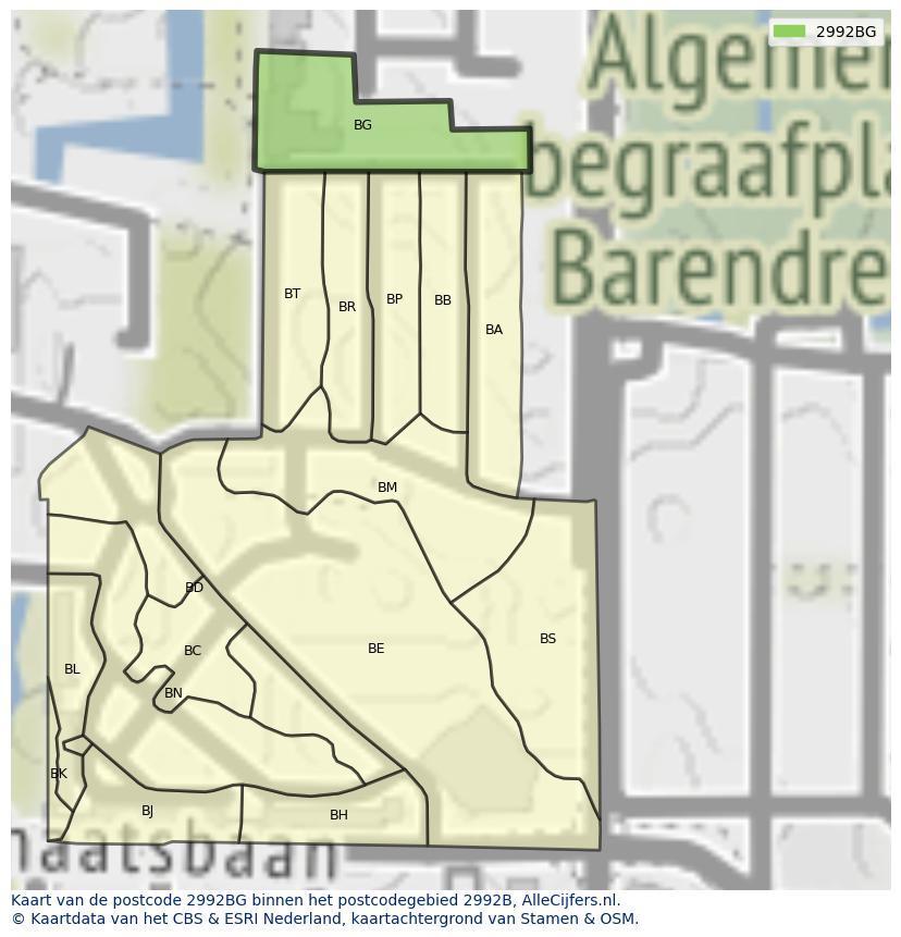Afbeelding van het postcodegebied 2992 BG op de kaart.