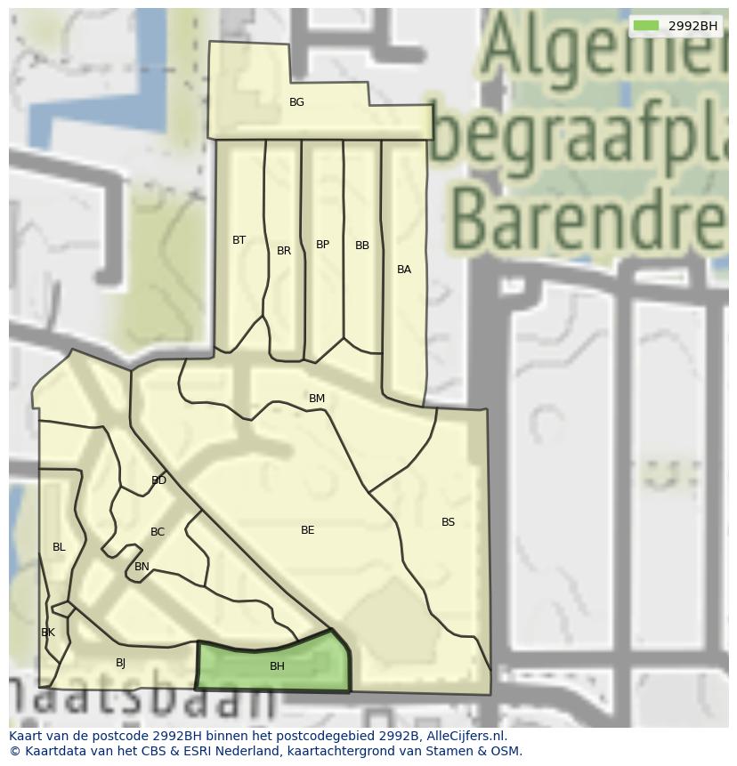 Afbeelding van het postcodegebied 2992 BH op de kaart.