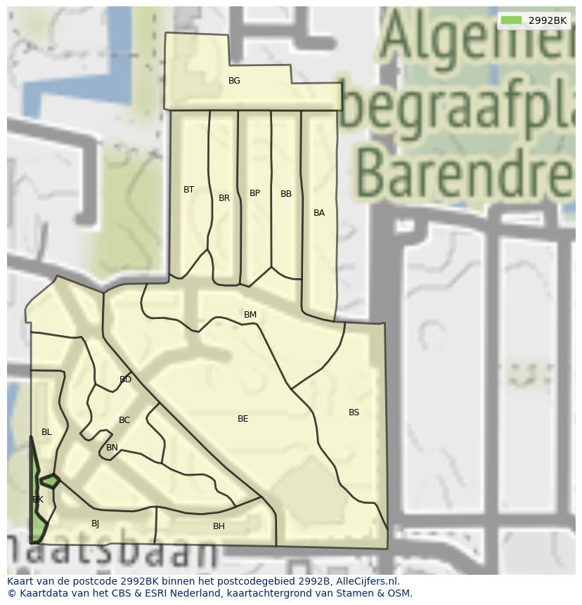 Afbeelding van het postcodegebied 2992 BK op de kaart.