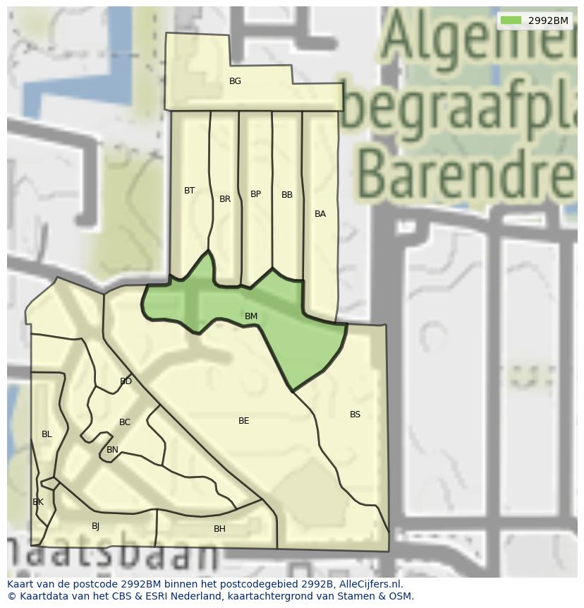 Afbeelding van het postcodegebied 2992 BM op de kaart.