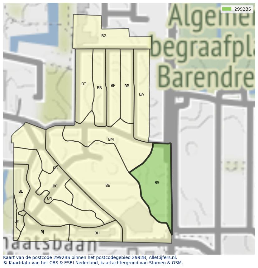 Afbeelding van het postcodegebied 2992 BS op de kaart.