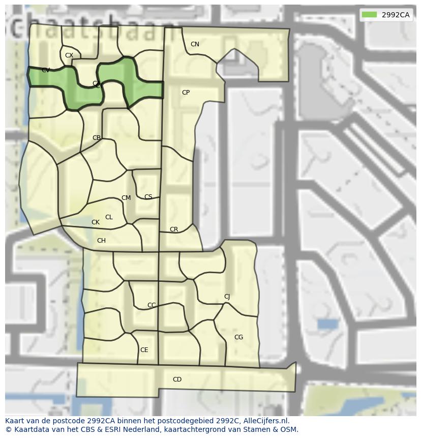 Afbeelding van het postcodegebied 2992 CA op de kaart.