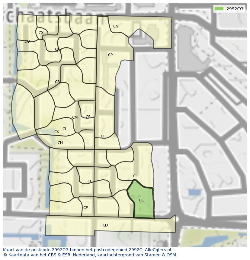 Afbeelding van het postcodegebied 2992 CG op de kaart.