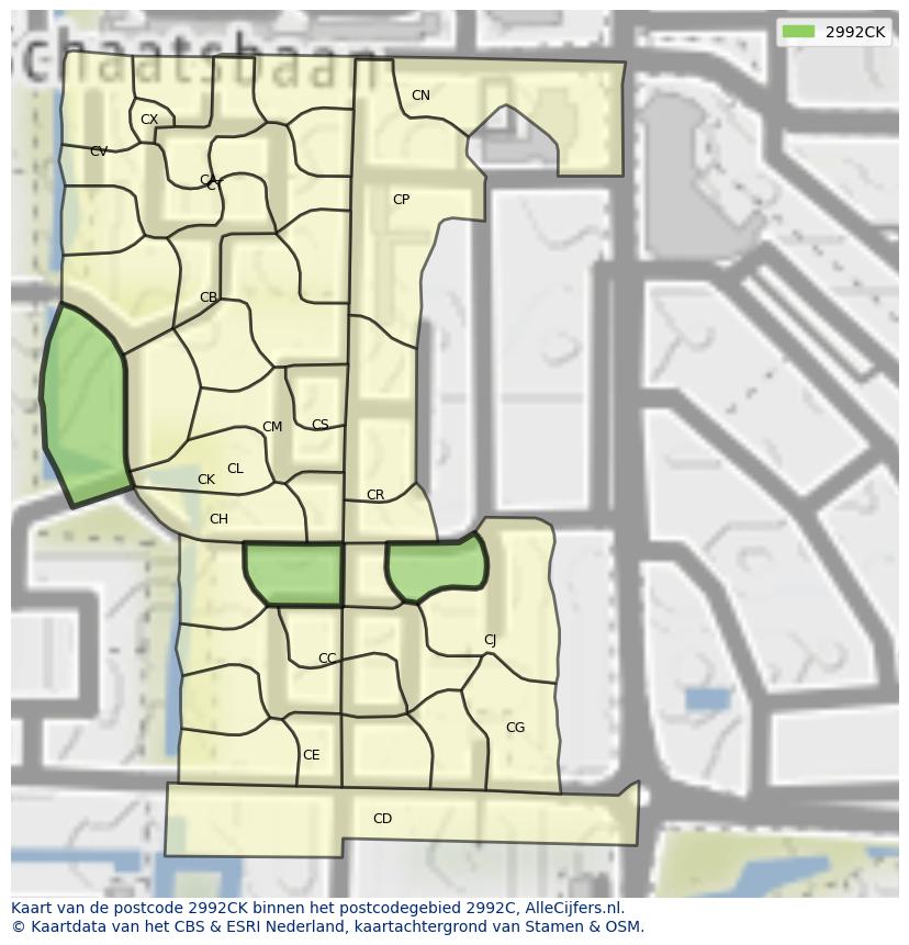 Afbeelding van het postcodegebied 2992 CK op de kaart.