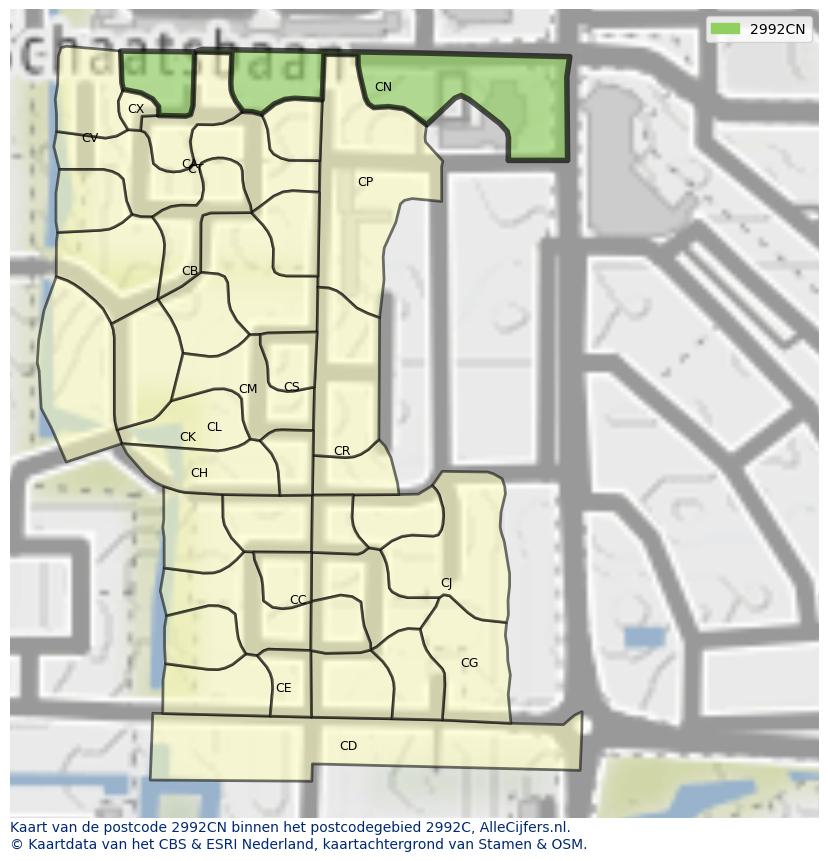 Afbeelding van het postcodegebied 2992 CN op de kaart.