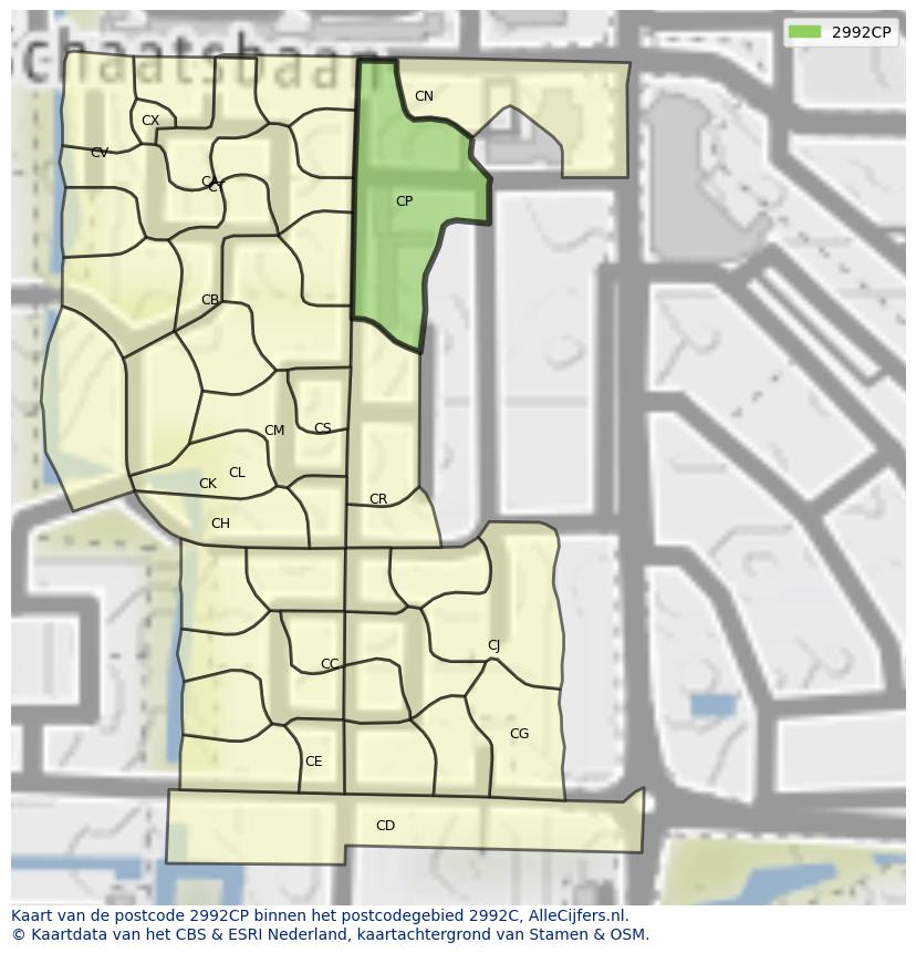 Afbeelding van het postcodegebied 2992 CP op de kaart.
