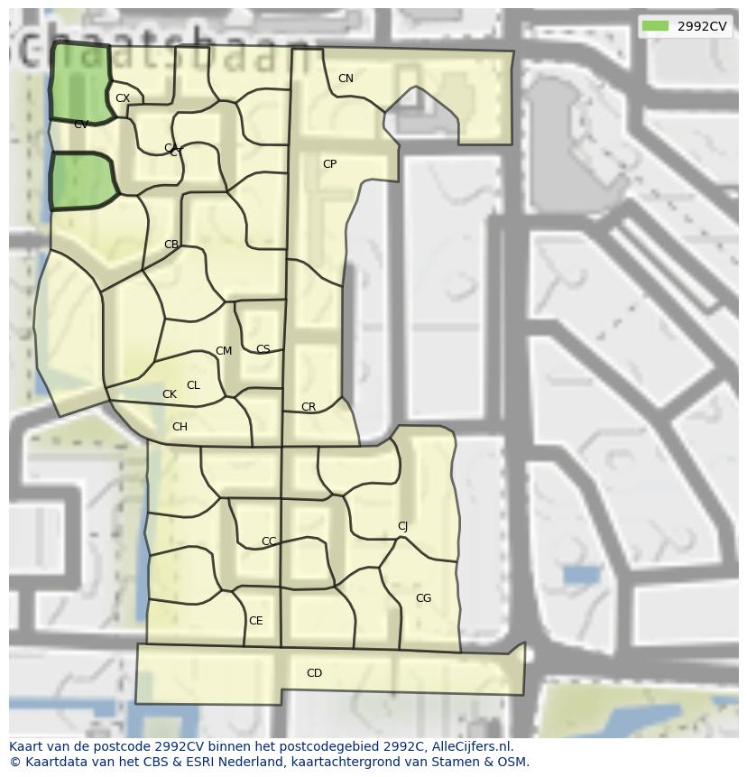 Afbeelding van het postcodegebied 2992 CV op de kaart.