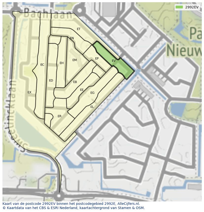 Afbeelding van het postcodegebied 2992 EV op de kaart.