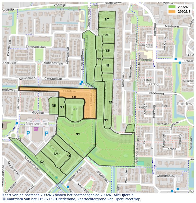 Afbeelding van het postcodegebied 2992 NB op de kaart.