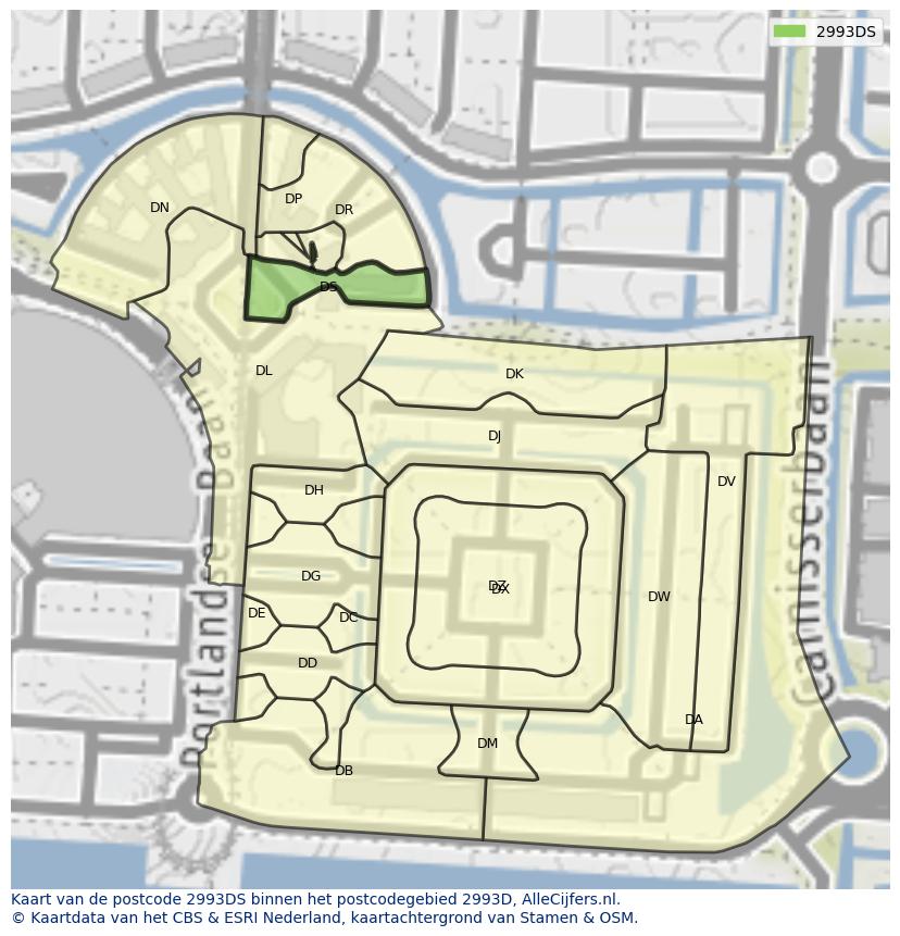 Afbeelding van het postcodegebied 2993 DS op de kaart.