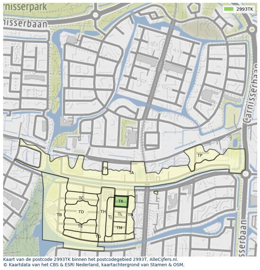 Afbeelding van het postcodegebied 2993 TK op de kaart.