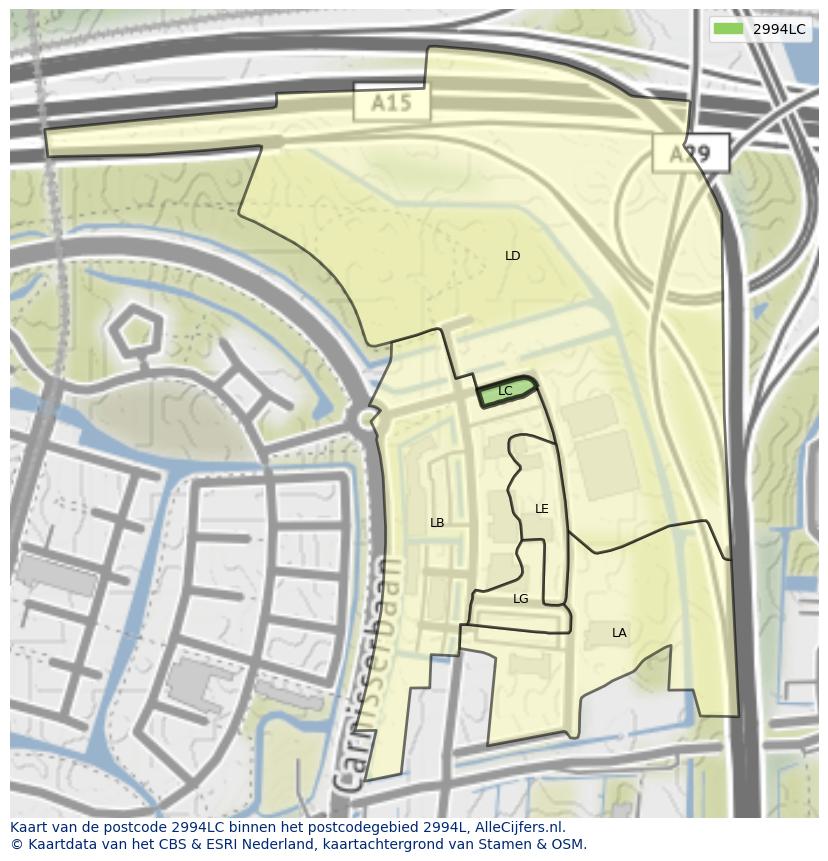 Afbeelding van het postcodegebied 2994 LC op de kaart.