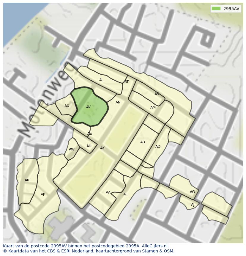 Afbeelding van het postcodegebied 2995 AV op de kaart.