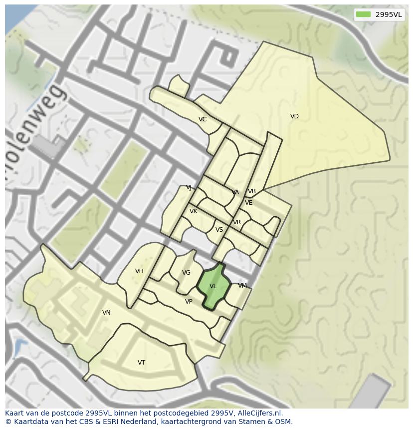 Afbeelding van het postcodegebied 2995 VL op de kaart.