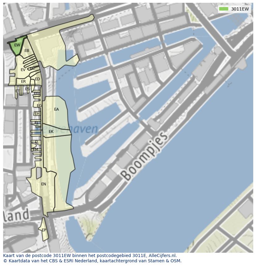 Afbeelding van het postcodegebied 3011 EW op de kaart.