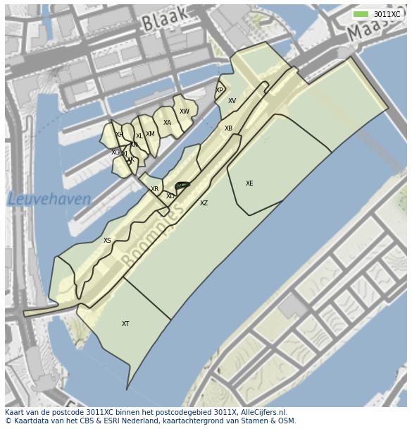 Afbeelding van het postcodegebied 3011 XC op de kaart.