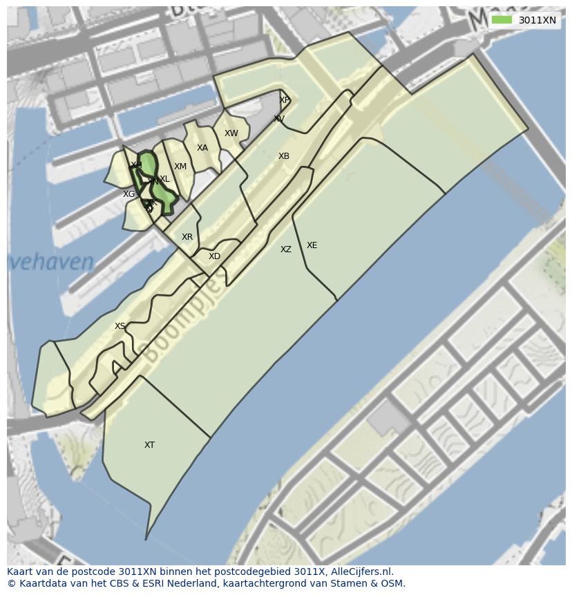 Afbeelding van het postcodegebied 3011 XN op de kaart.