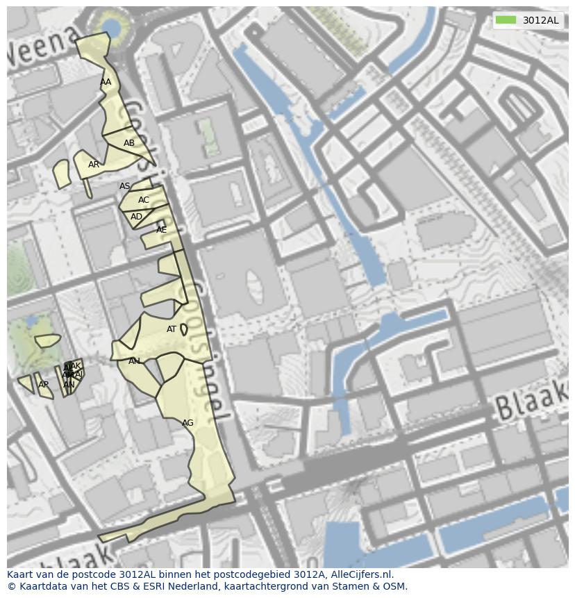 Afbeelding van het postcodegebied 3012 AL op de kaart.