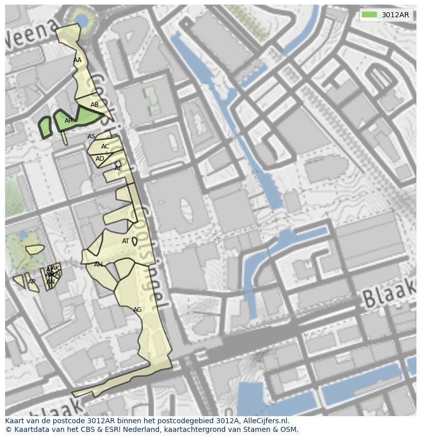Afbeelding van het postcodegebied 3012 AR op de kaart.