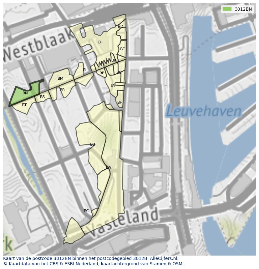 Afbeelding van het postcodegebied 3012 BN op de kaart.