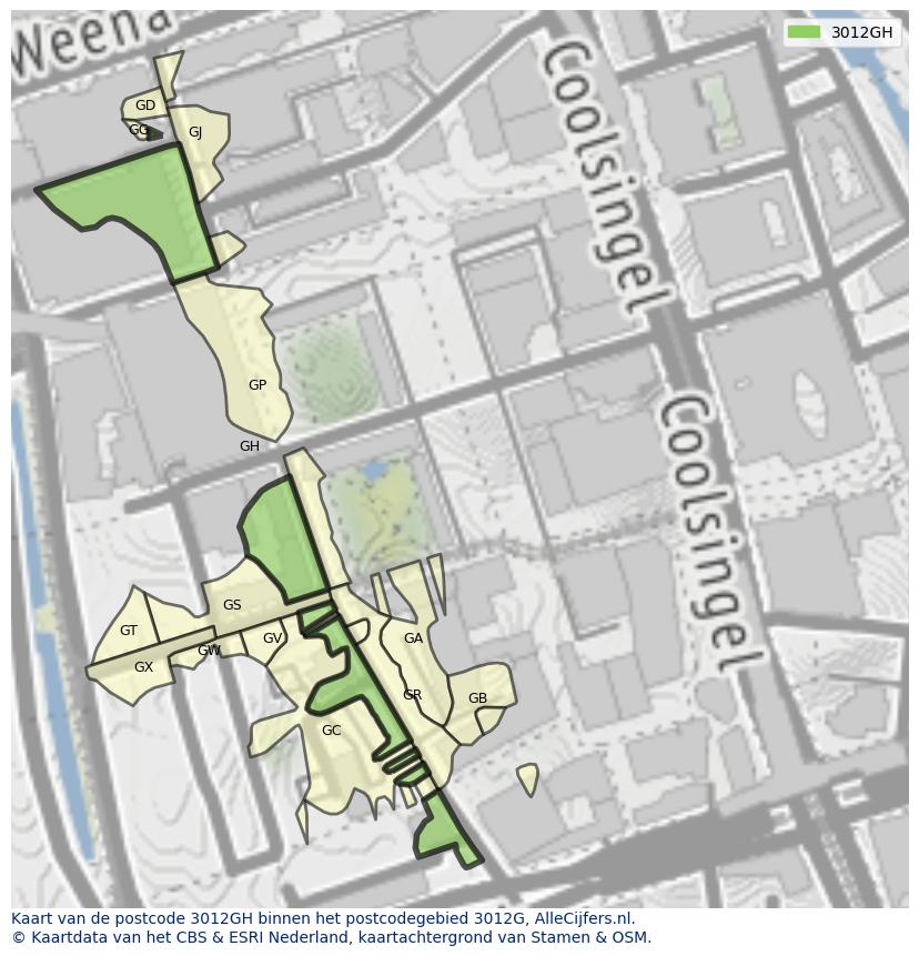Afbeelding van het postcodegebied 3012 GH op de kaart.
