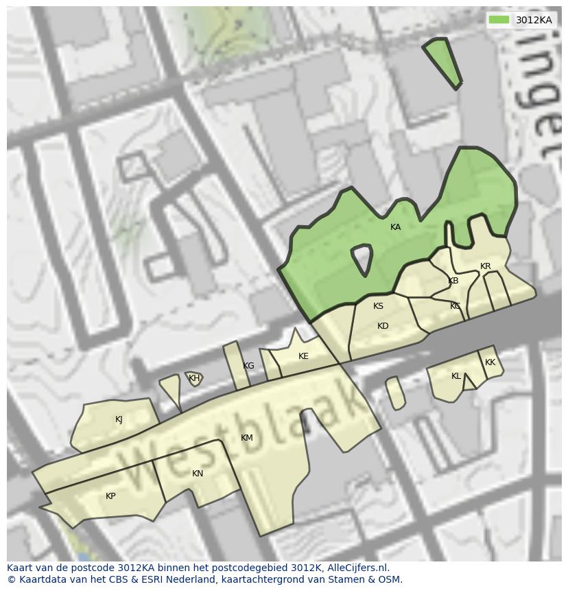 Afbeelding van het postcodegebied 3012 KA op de kaart.