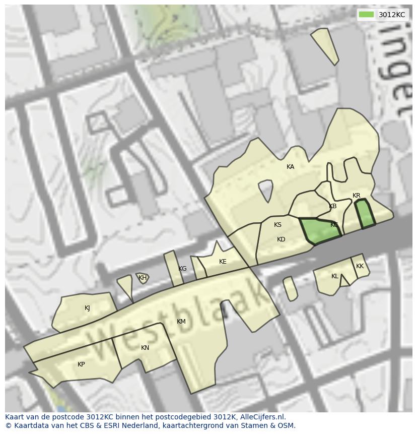 Afbeelding van het postcodegebied 3012 KC op de kaart.