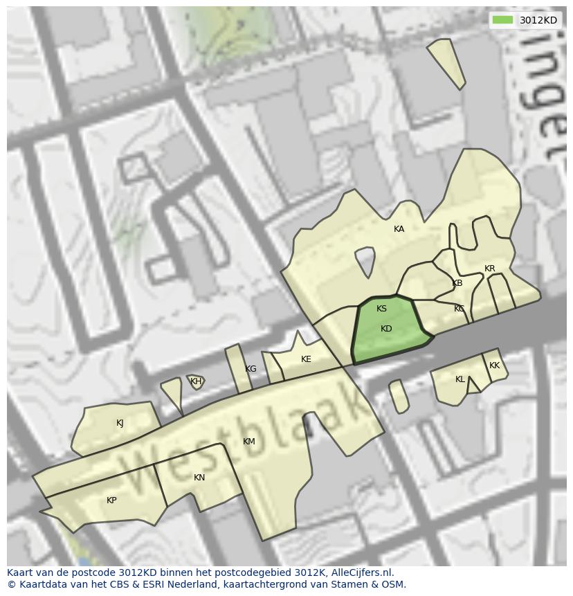 Afbeelding van het postcodegebied 3012 KD op de kaart.