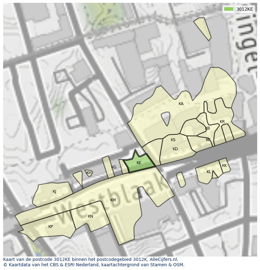 Afbeelding van het postcodegebied 3012 KE op de kaart.