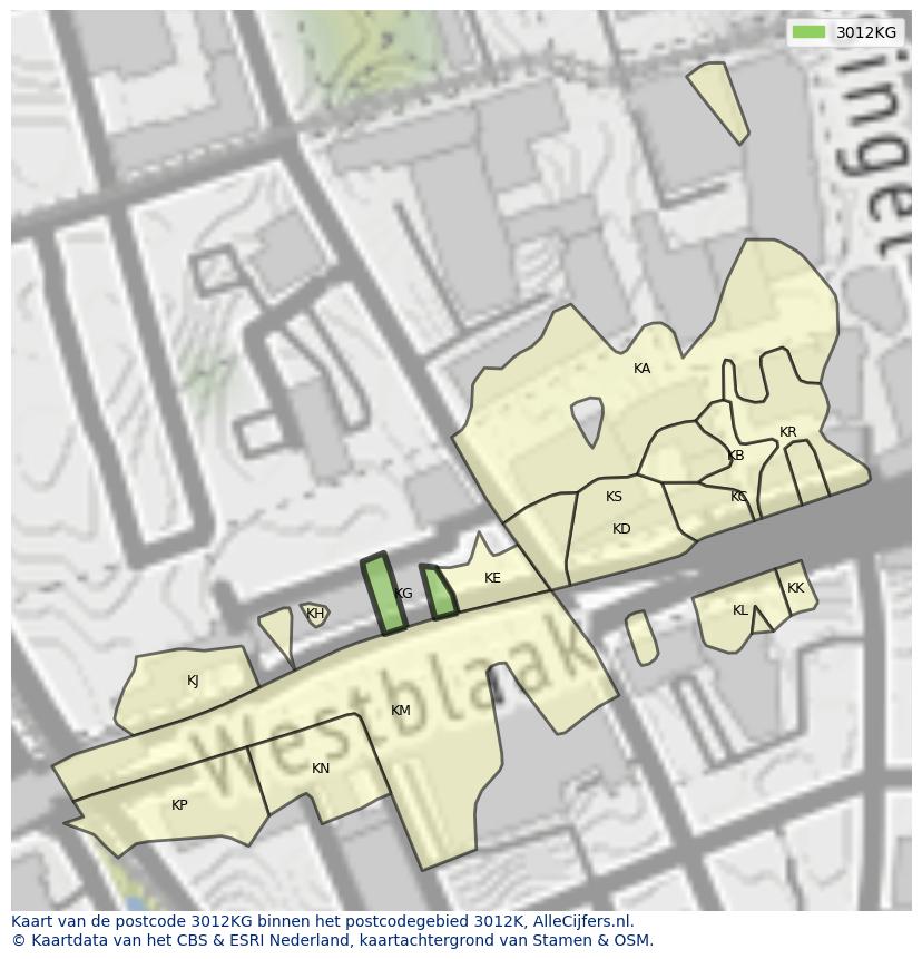 Afbeelding van het postcodegebied 3012 KG op de kaart.