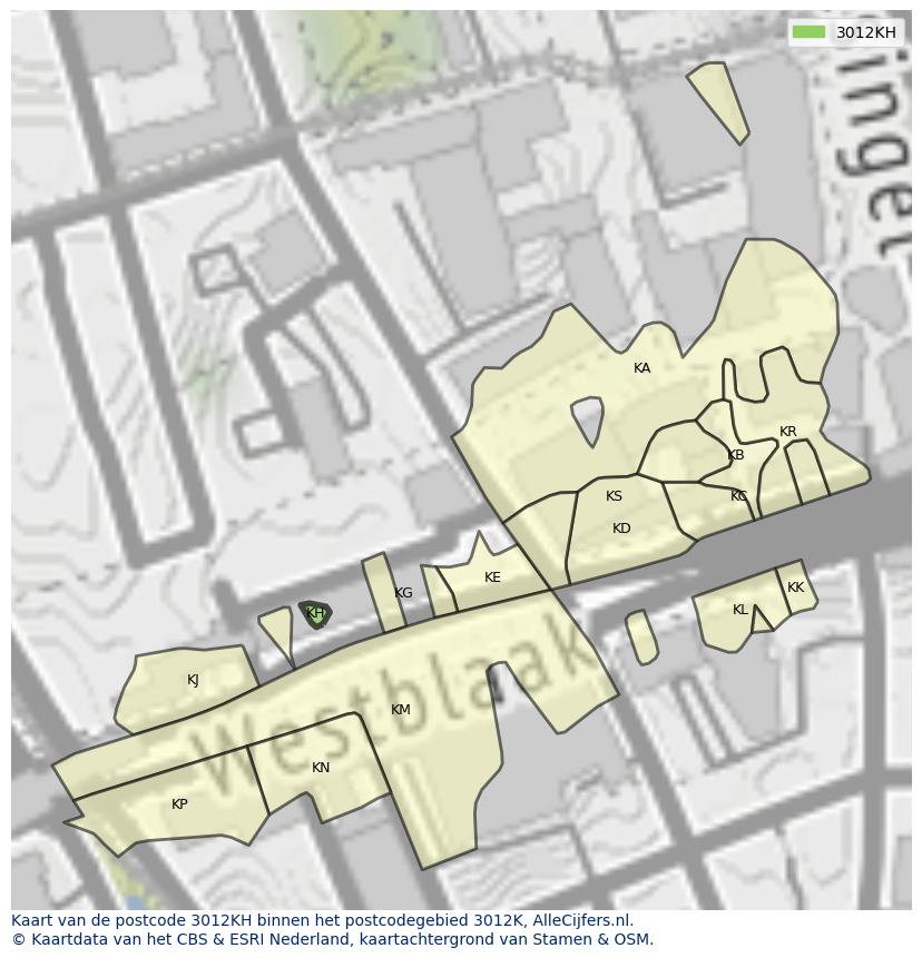 Afbeelding van het postcodegebied 3012 KH op de kaart.