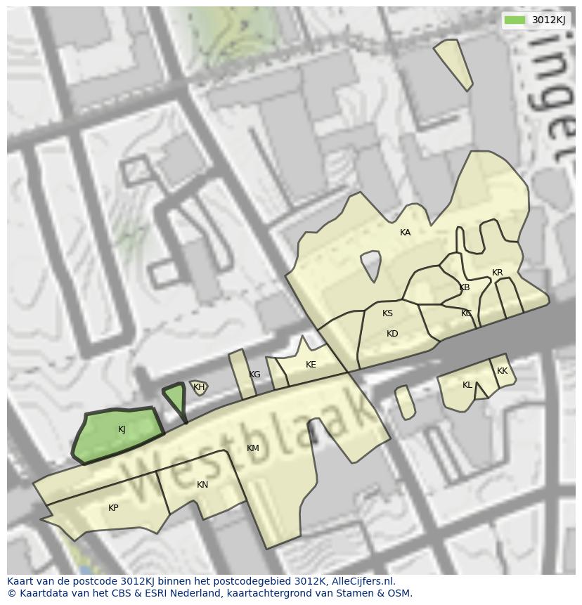 Afbeelding van het postcodegebied 3012 KJ op de kaart.